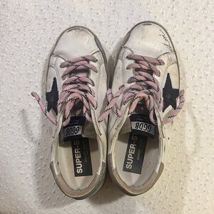 Golden Goose Superstar White Sneakers with Pink Laces